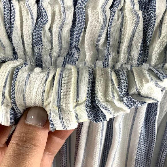 Sage The Label Off Shoulder Blousen Blue Striped 3/4 Sleeve Size XS - Picture 8 of 10